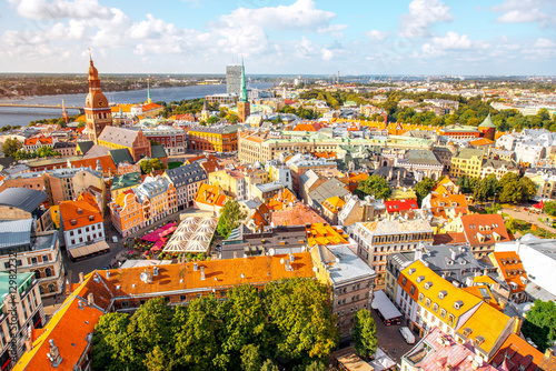 Panoramic aerial view on the old town of Riga city, Latvia