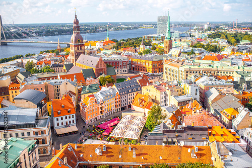 Panoramic aerial view on the old town of Riga city, Latvia
