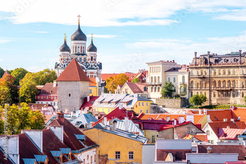 Cityscape view on the old town with Alexandr Nevsky cathedral in Tallinn, Estonia