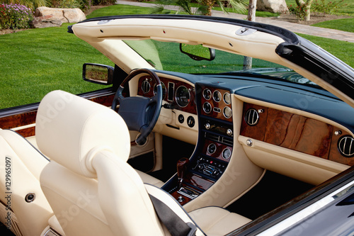 Close-up view of luxury car's interior with hi-tech dashboard