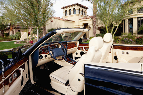 Close-up of luxury car with comfortable leather seats