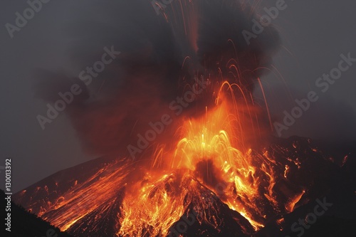 Molten lava erupts from Sakurajima Kagoshima Japan