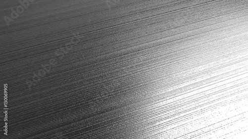 Gray steel background in perspective. With light in lower right corner and darkness in left. Metal surface with diagonal lines. 3D Rendering.