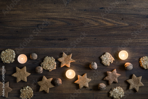 Christmas gingerbred on wooden background