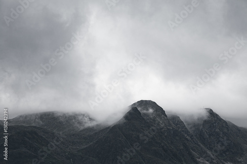 Gloomy mountain landscape. Matte photo processing.