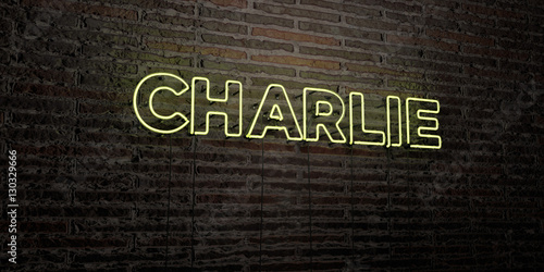 CHARLIE -Realistic Neon Sign on Brick Wall background - 3D rendered royalty free stock image. Can be used for online banner ads and direct mailers..