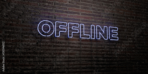 OFFLINE -Realistic Neon Sign on Brick Wall background - 3D rendered royalty free stock image. Can be used for online banner ads and direct mailers..