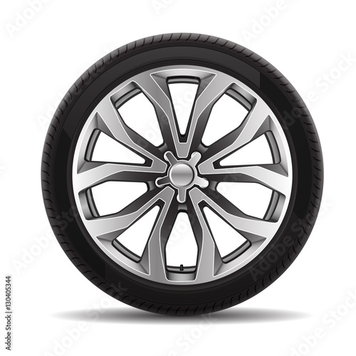 Car tire radial wheel metal alloy on isolated background vector illustration.