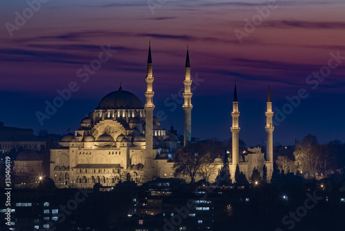 Suleymanie Mosque at Night in Istanbul Turkey