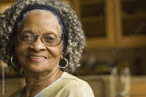 Portrait of an elderly African American woman at home.