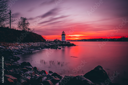 Fort Pickering (Winter Island) Lighthouse at sunrise Located in Salem, Massachusetts
