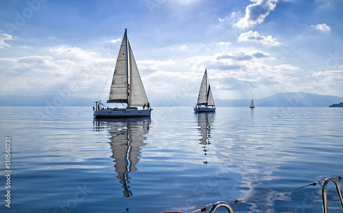 Sun Rays/Race in the calm during the regatta in the mediterranean