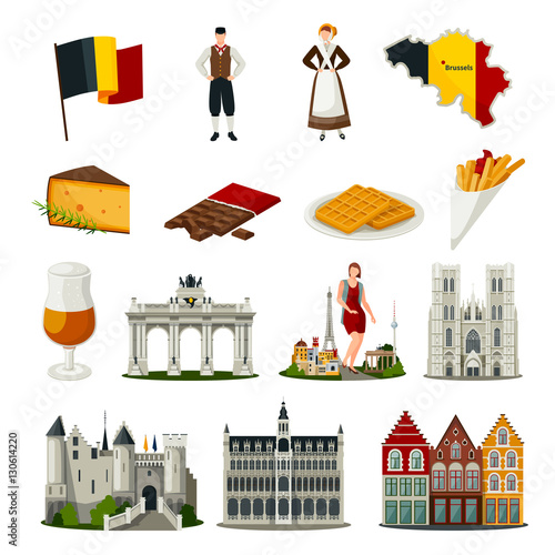 Belgium Flat Style Icons Set