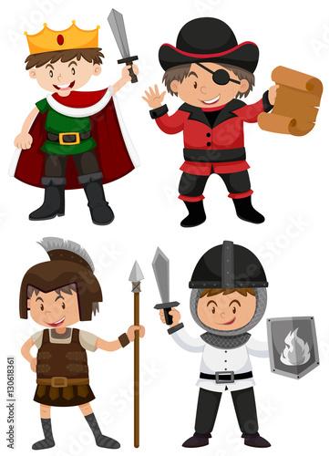 Four boys dressed in different characters