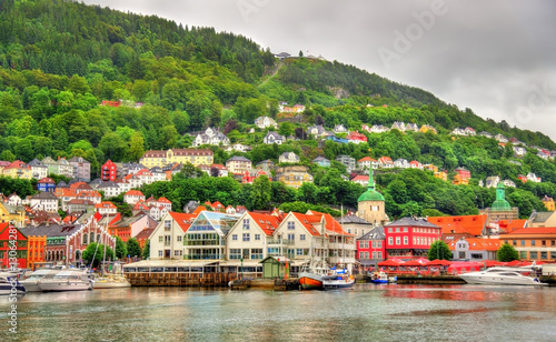 The historic centre of Bergen above Vagen bay