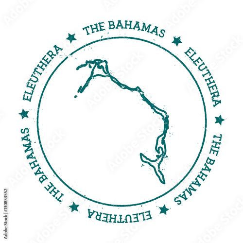 Eleuthera vector map. Distressed travel stamp with text wrapped around a circle and stars. Island sticker vector illustration.