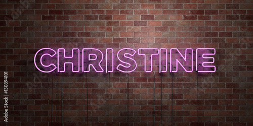 CHRISTINE - fluorescent Neon tube Sign on brickwork - Front view - 3D rendered royalty free stock picture. Can be used for online banner ads and direct mailers..