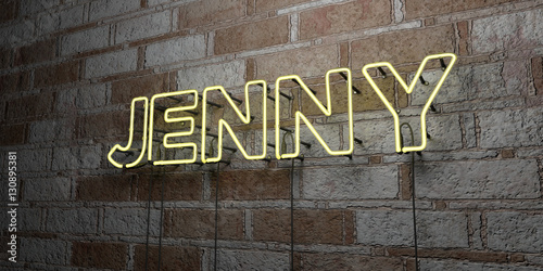 JENNY - Glowing Neon Sign on stonework wall - 3D rendered royalty free stock illustration. Can be used for online banner ads and direct mailers..