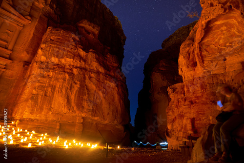 Ancient city of Petra by night, Jordan