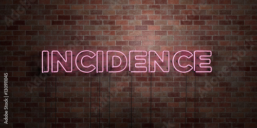 INCIDENCE - fluorescent Neon tube Sign on brickwork - Front view - 3D rendered royalty free stock picture. Can be used for online banner ads and direct mailers..