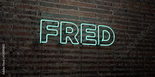 FRED -Realistic Neon Sign on Brick Wall background - 3D rendered royalty free stock image. Can be used for online banner ads and direct mailers..
