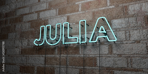 JULIA - Glowing Neon Sign on stonework wall - 3D rendered royalty free stock illustration. Can be used for online banner ads and direct mailers..