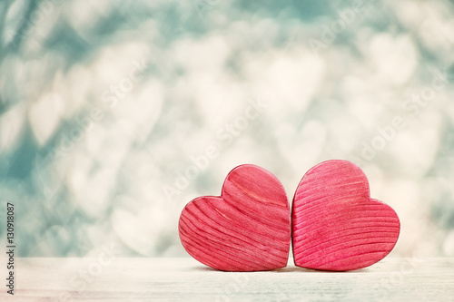 Two Red Wooden Hearts