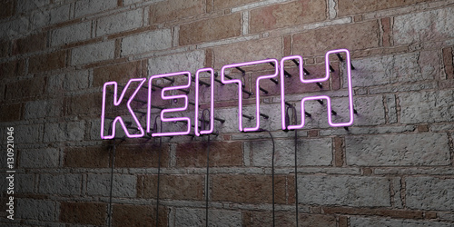 KEITH - Glowing Neon Sign on stonework wall - 3D rendered royalty free stock illustration. Can be used for online banner ads and direct mailers..
