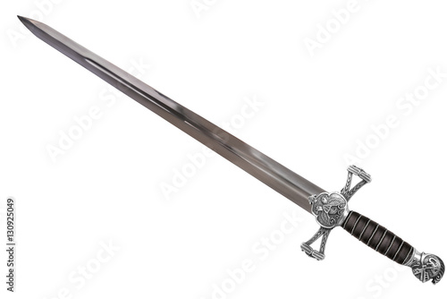 Sword disposed by diagonal, isolated on white background.