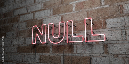 NULL - Glowing Neon Sign on stonework wall - 3D rendered royalty free stock illustration. Can be used for online banner ads and direct mailers..