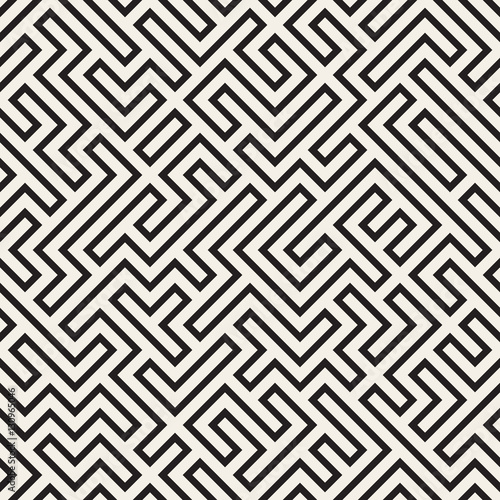 Irregular Maze Lines. Vector Seamless Black and White Pattern.