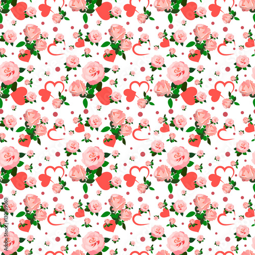 Seamless roses pattern for Valentines day. Vintage floral background. Vector illustration.