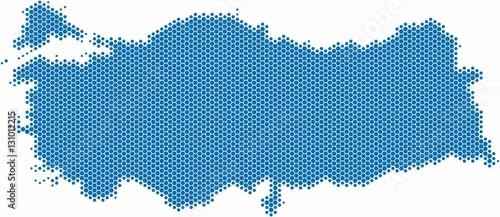 Blue hexagon shape Turkey map on white background,
