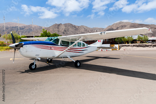 Light general aviation aircrafts stand at small airport