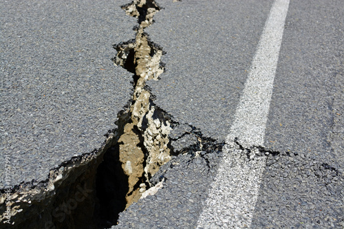 Closeup of Road Cracks Following a Massive Kaikoura Earthquake in New Zealand.
