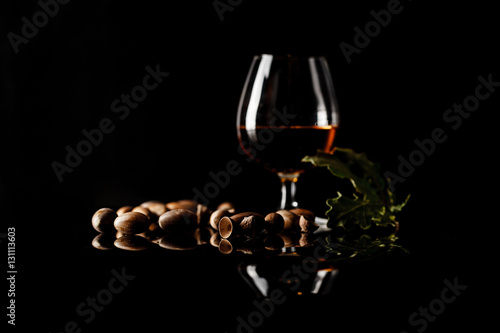 sherry glasses over a dark background with plenty of copy space