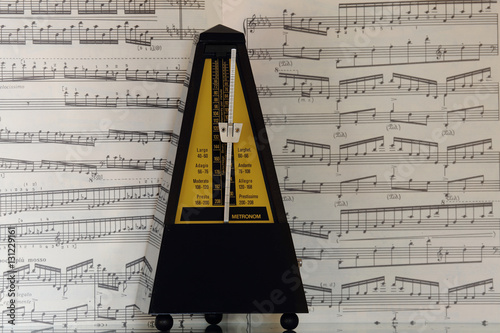 metronome on the background of musical notes