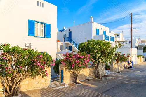 Street with typical Greek houses in Naoussa village on Paros island, Greece