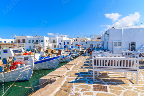 Fishing boats anchoring in Naoussa port, Paros island, Greece