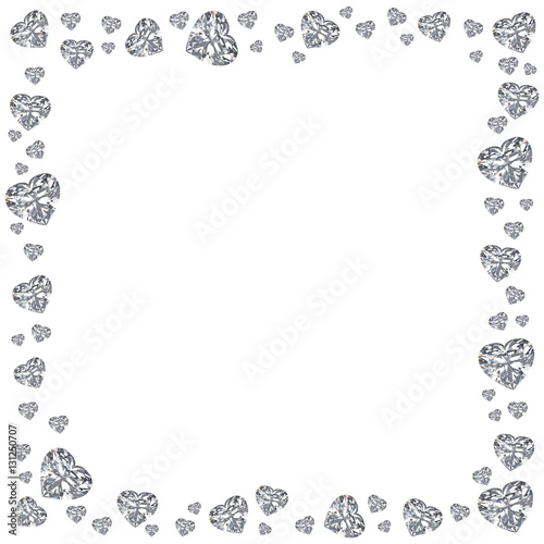 3D illustration Group of diamonds hearts square frame on a white background