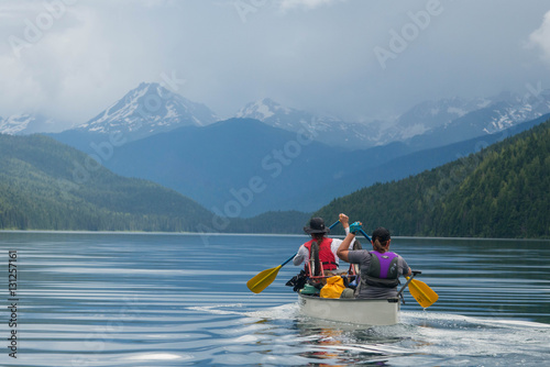 Canoe on Calm Mountain Lake