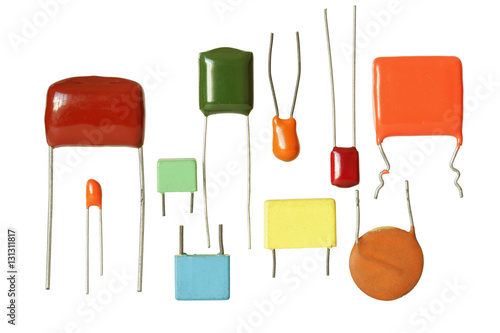 Electronic Capacitors Several Types isolated on white background