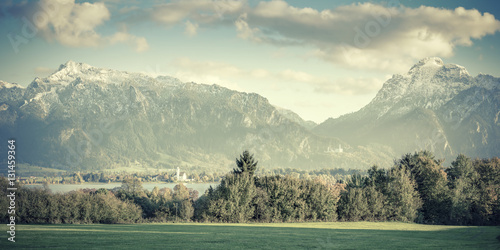Vintage Landscape Panorama with Mountains