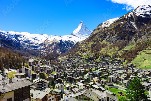 Zermatt village and Matterhorn Peak in background.