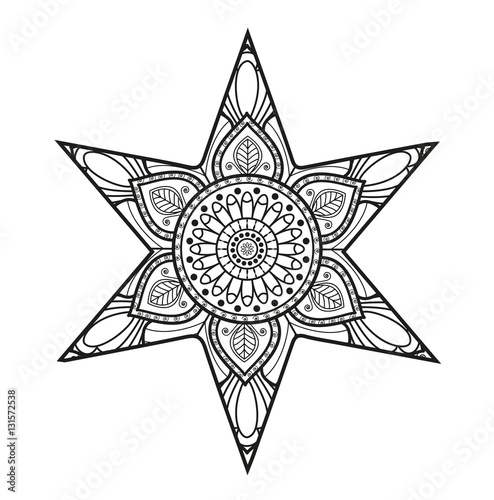 Vector illustration of black and white mandala star for coloring book, stella mandala in bianco e nero vettoriale da colorare