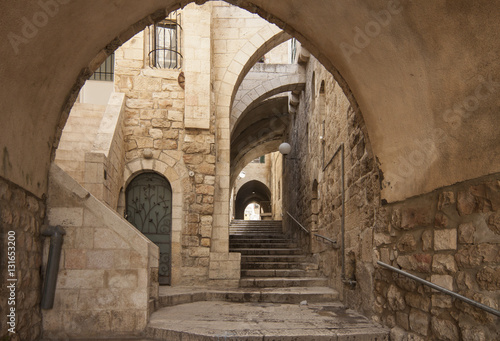 Israel - Jerusalem - Old city hidden passageway, stone stairway and arch