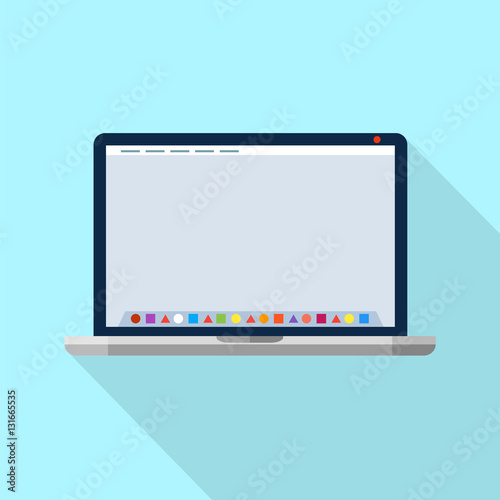 Laptop with dock application launcher. Vector icon 