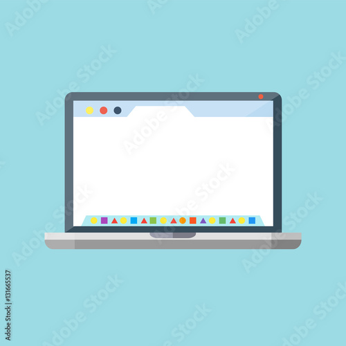 Laptop with dock application launcher and browser. Vector icon 