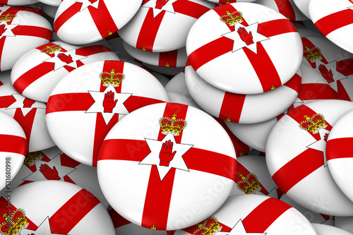 Northern Ireland Badges Background - Pile of Northern Irish Ulster Flag Buttons 3D Illustration