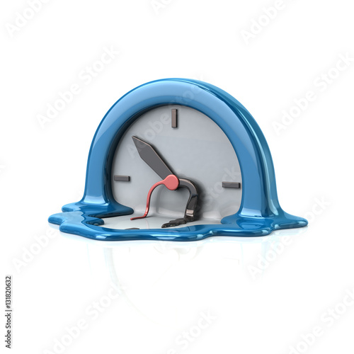 Surreal style melting blue clock time concept